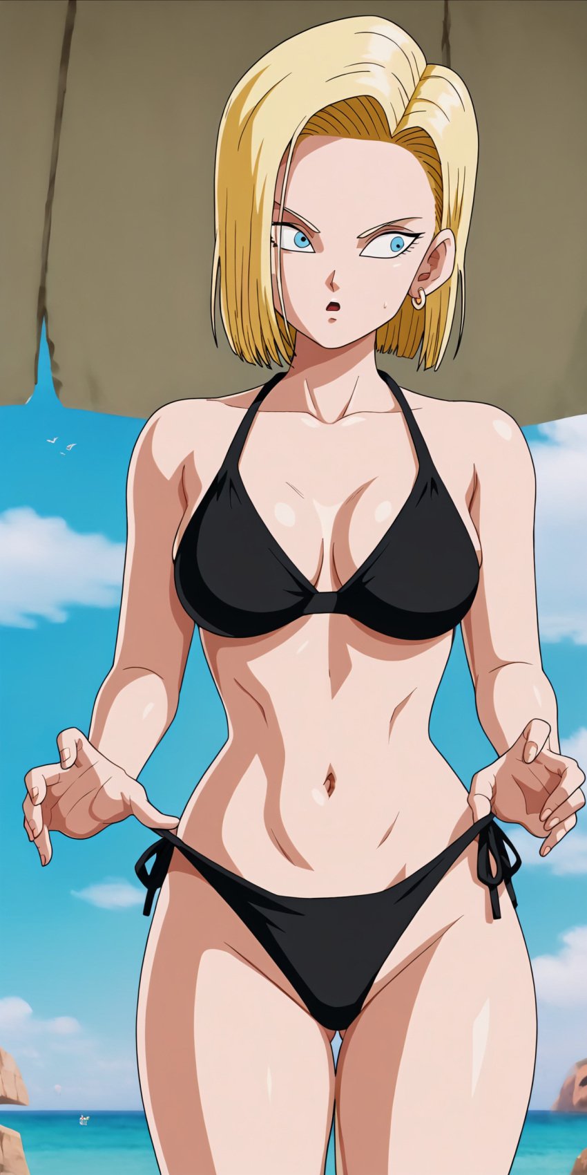 accurate_art_style ai_generated android android_18 android_girl anime anime_style beach beach_background beautiful big_ass big_breasts big_butt blonde_female blonde_hair blonde_hair curvy curvy_body curvy_female curvy_figure curvy_hips dragon_ball dragon_ball_z  female female female_only hips_grab laying laying_on_sand laying_on_side legs legs_together pixiv sexy sexy_pose thick_thighs touching_hip touching_leg touching_legs wide_hips miyaji_ai miyaji_ai_(artist) tagme