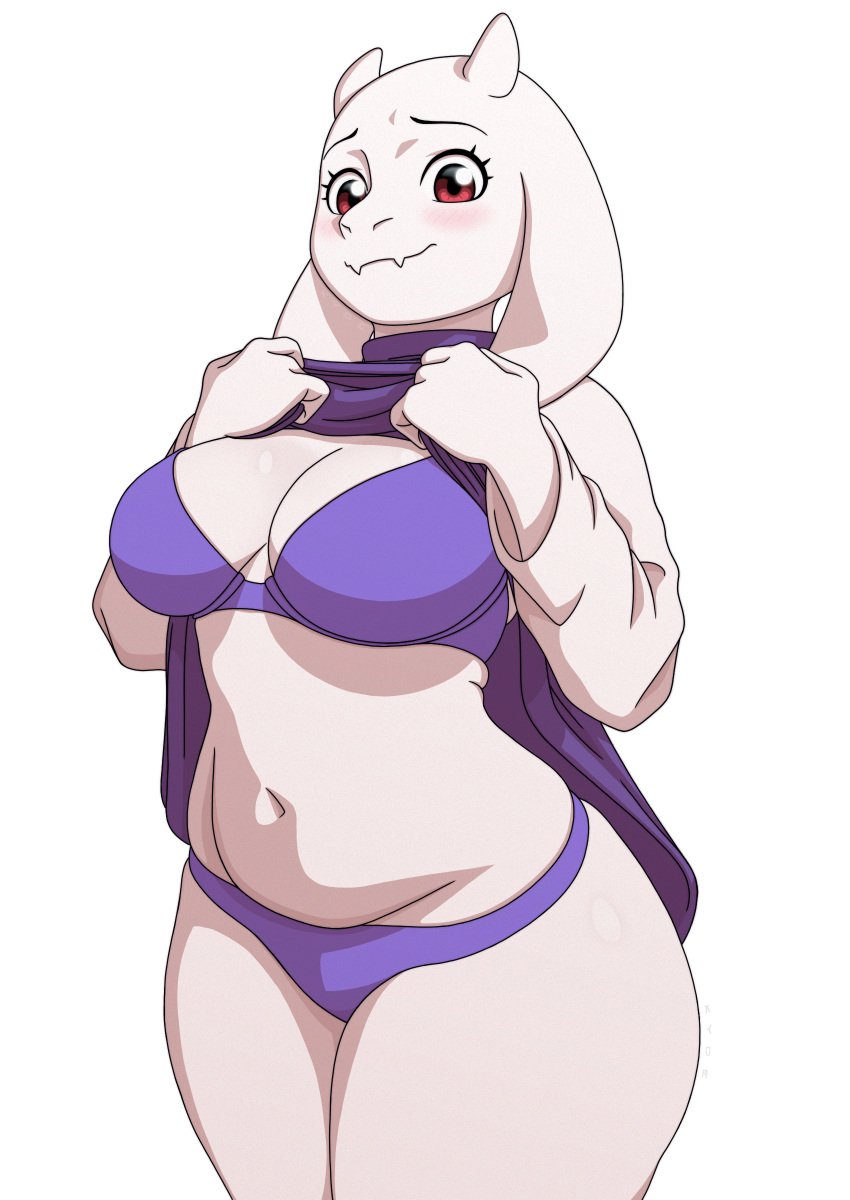 1girls alternate_version_available animal_ears anthro big_breasts blush bottomwear bra breasts cleavage clothing dress dress_lift female female_only goat_ears hips horns kyde mature mature_female mature_woman milf mother panties purple_bra purple_dress purple_panties red_eyes smile solo solo_female thighs topwear toriel undertale white_body white_skin wide_hips