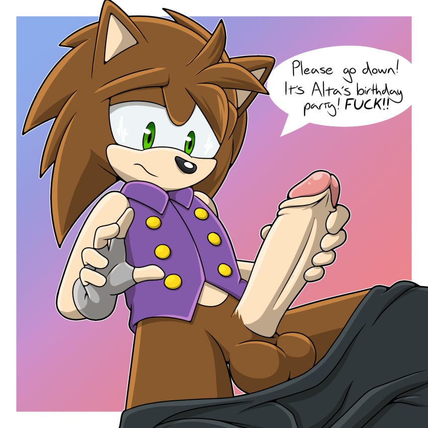 1:1 1boy anthro balls big_penis bottomwear bottomwear_down clothed clothing dialogue digital_media_(artwork) english_text erection eulipotyphlan fan_character fingerless_gloves fur genitals gloves green_eyes hair hand_on_penis handwear hedgehog hi_res humanoid_genitalia humanoid_penis male male_only mammal pants pants_down partially_clothed penis sega simple_background solo sonic_(series) sonic_the_hedgehog_(series) sonicguru speech_bubble standing text topwear unwanted_erection
