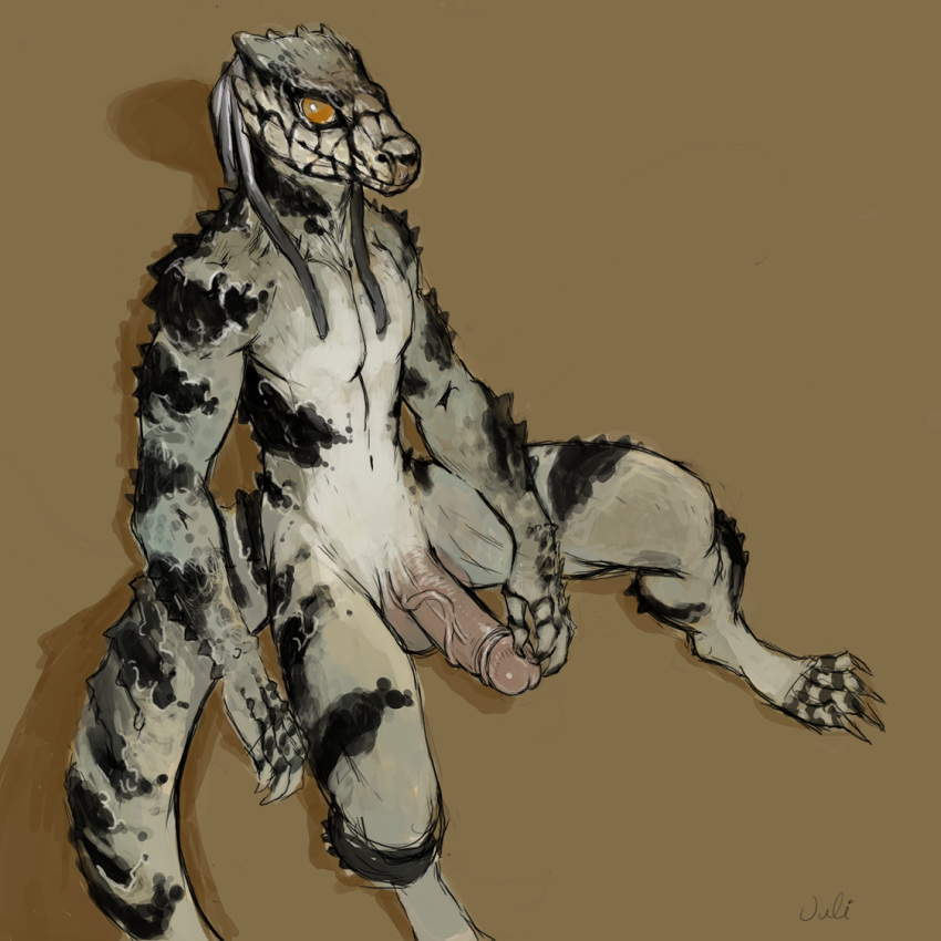 anthro balls erection humanoid_penis julicat lizard looking_at_viewer male male_only nude penis reptile scalie sitting solo vein