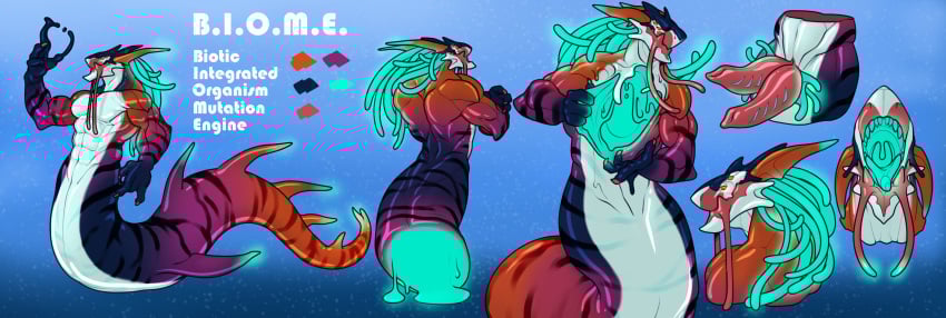 anthro character_sheet diphallia diphallism dragon fins fish furry glowing glowing_genitalia goo_creature horn male male_only markings mawshot merfolk merman multi_genitalia multi_penis muscles muscular muscular_male penis reptile slime solo solo_focus solo_male stripes tail trencalos