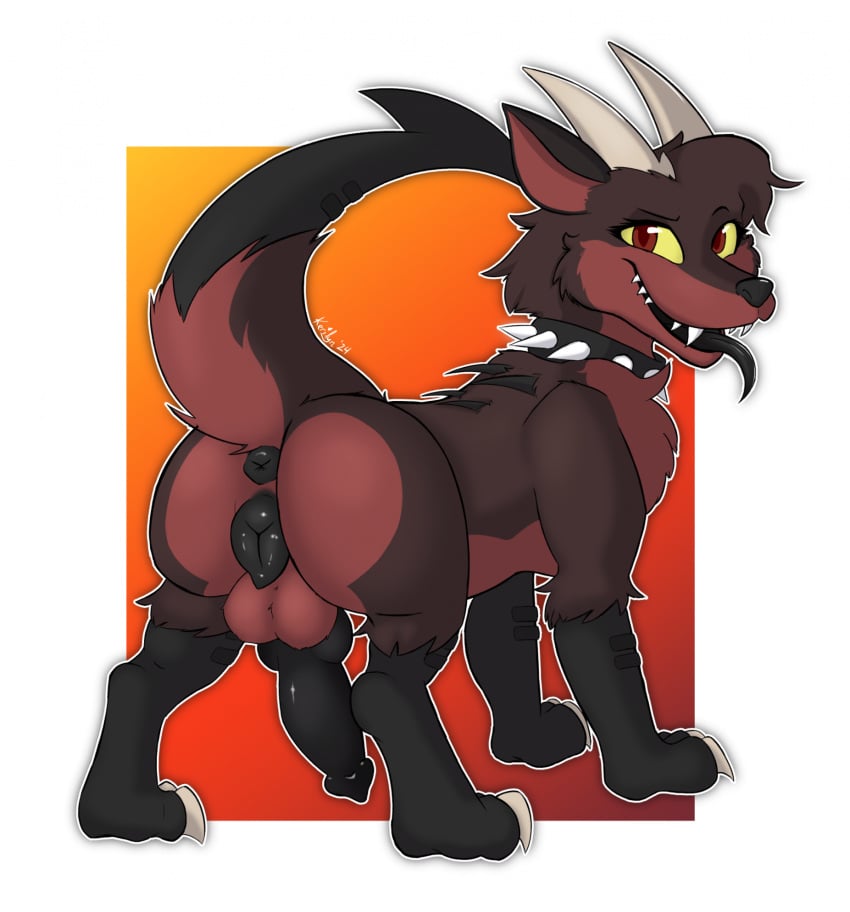 2024 animal_genitalia animal_penis animal_pussy anus balls black_paws black_penis black_tongue canid canid_demon canine canine_demon canine_genitalia canine_penis canine_pussy claws collar cuntboy cuntboy_sans_balls demon feral feral_only fur furry genitals gradient_background hellhound herm hermaphrodite hi_res hooked_tail intersex kerilyn maleherm mammal multi_genitalia mythological_canine mythological_creature mythology penis puffy_anus pussy rear_view red_body red_fur simple_background solo solo_focus spiked_collar spikes tongue tongue_out