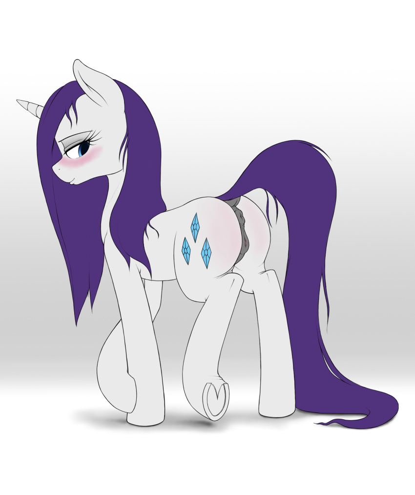 2017 absurd_res anatomically_correct anatomically_correct_pussy anearbyanimal animal_genitalia animal_pussy anus ass blue_eyes blush cutie_mark dock equine equine_pussy female feral friendship_is_magic hair half-closed_eyes hi_res horn mammal my_little_pony purple_hair pussy rarity_(mlp) smile solo unicorn