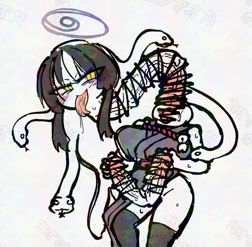 azami_(blue_archive) bar_censor blue_archive breasts censored detachable_head diphallia diphallism eromangai futa_sans_balls futanari halo herm hermaphrodite huge_cock hyper_penis intersex long_neck long_tongue multi_genitalia multi_penis penis penis_neck pussy pussy_neck snake_hair triphallia unusual_anatomy unusual_genitalia_placement unusual_penis_placement unusual_pussy_placement what