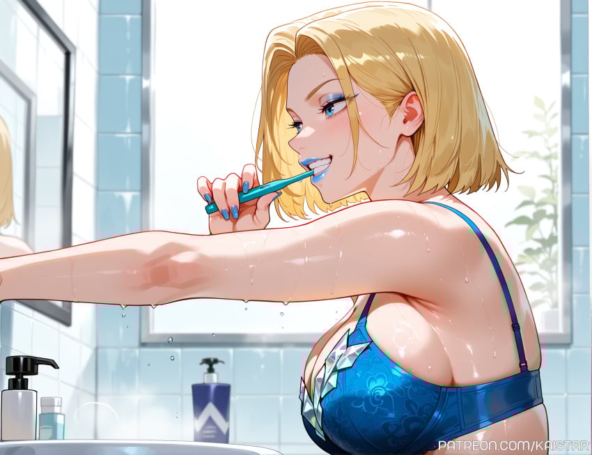 1female 1girls ai_generated bathroom bathroom_tiles big_breasts big_breasts blonde_female blonde_hair blonde_hair blonde_hair_female blue_clothing blue_eyes blue_eyeshadow blue_lips blue_lipstick bra breasts breasts brushing brushing_teeth clenched emma_frost emma_frost_(marvel_rivals) female from_side huge_boobs huge_breasts kaistar large_boobs large_breasts light-skinned light-skinned_female light_skin looking_away marvel marvel_comics marvel_rivals medium_hair patreon short_hair sink smile smiling smirk solo solo_female solo_focus teeth toothbrush underwear white_skin white_skinned white_skinned_female
