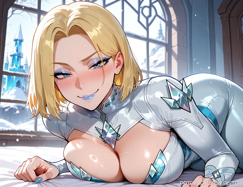 1girls 2d ai_generated big_breasts blonde_eyebrows blonde_female blonde_hair blonde_hair_female blue_clothing blue_eyes blue_eyeshadow blue_fingernails blue_lips blue_lipstick blue_nails bob_cut breasts cleavage detailed_background emma_frost emma_frost_(marvel_rivals) eyelashes eyeshadow female hair_behind_ear half-closed_eyes huge_boobs huge_breasts kaistar large_boobs large_breasts light-skinned light-skinned_female light_skin looking_at_viewer lying lying_down lying_on_ground lying_on_stomach marvel marvel_rivals medium_hair patreon short_hair shy smile smiling smiling_at_viewer smirk snow solo solo_female solo_focus wavy_mouth white_skin white_skinned white_skinned_female window