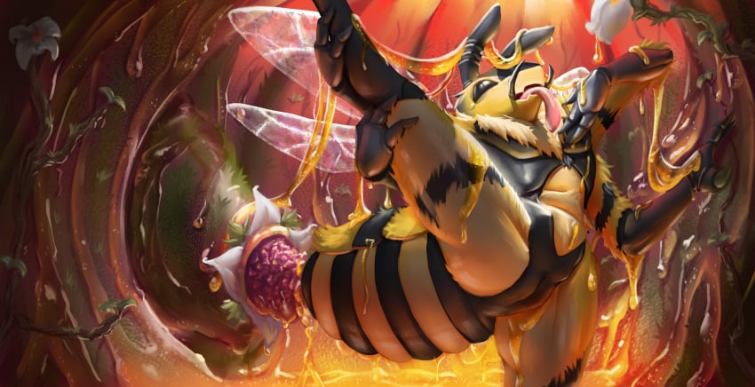 absurd_res anal anthro aphrodisiac arthropod arthropod_abdomen arthropod_abdomen_penetration bee bondage bondage bound digital_media_(artwork) female food hi_res honey_(food) honey_bee hymenopteran insects monduck nectar penetration pistil plant pollen predicament predicament_bondage scent solo stamen wings yellow_body