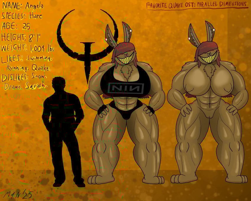 5:4 abs absurd_res anon anthro biceps big_breasts breasts clothing crop_top duo ear_piercing english_text facial_piercing female gem genitals glistening glistening_body hair hair_over_eyes hare head_tilt hi_res huge_breasts human humanoid lagomorph larger_female leporid looking_at_viewer m4n male male/female mammal microsoft model_sheet muscular muscular_anthro muscular_female nine_inch_nails nose_piercing nose_ring pearl_(gem) piercing pussy quake rabbit red_hair ring_piercing shirt size_difference smaller_male smile smiling_at_viewer teeth text thick_thighs topwear wide_hips wide_stance yellow_teeth