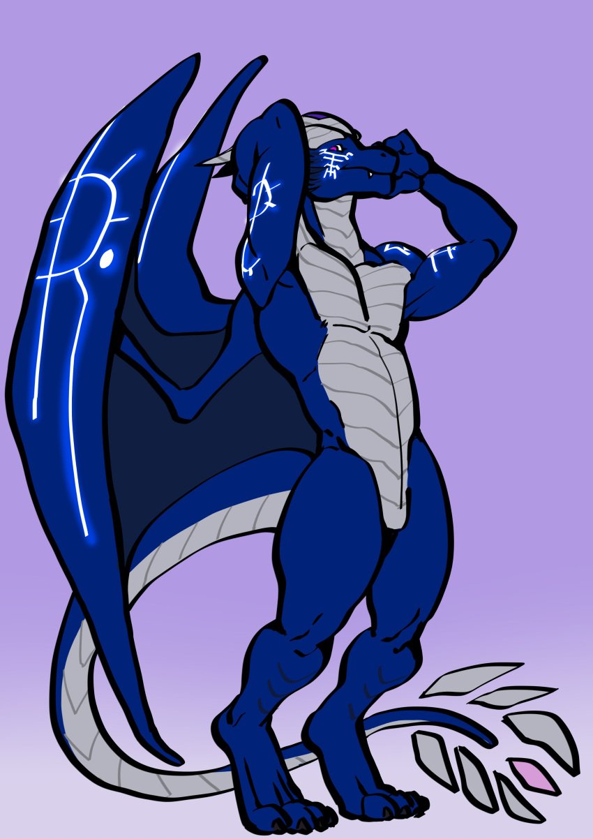 anthro blue_body dragon furry horns male male_only markings muscles muscular muscular_male reptile scalie slim solo solo_focus solo_male tail trencalos wings