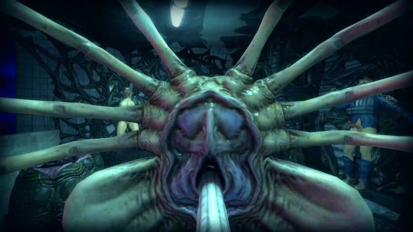 16:9 3d_(artwork) alien alien_(franchise) breasts clothing digital_media_(artwork) egg facehugger female forced forced_oral genitals group hi_res hive human male mammal monster nipples not_furry nude oral oral_oviposition oral_penetration oviposition ovipositor ovipositor_in_mouth ovomorph penetration penis restrained sam_ayou sex teratophilia widescreen xenomorph