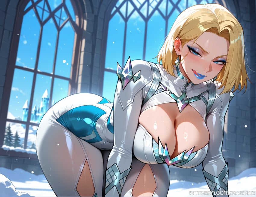 1girls 2d ai_generated bending_forward bending_over bent_over big_breasts blonde_eyebrows blonde_female blonde_hair blonde_hair_female blue_clothing blue_eyes blue_eyeshadow blue_lips blue_lipstick bob_cut breasts cleavage detailed_background earrings emma_frost emma_frost_(marvel_rivals) eyelashes female from_side hair_behind_ear half-closed_eyes huge_boobs huge_breasts kaistar large_boobs large_breasts licking_lips licking_own_lips light-skinned light-skinned_female light_skin looking_at_viewer marvel marvel_rivals medium_hair pale-skinned_female pale_skin patreon short_hair smile smiling smiling_at_viewer smirk snow solo solo_female solo_focus tongue tongue_out white_skin white_skinned white_skinned_female window