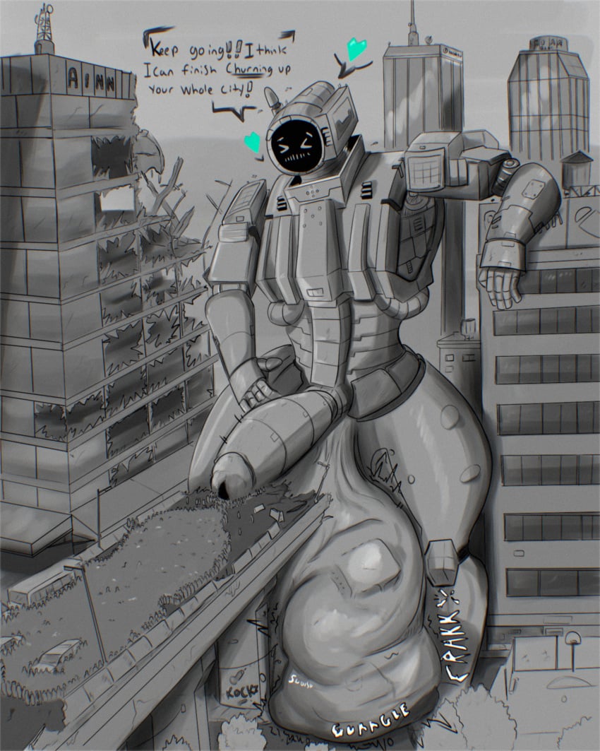churning_balls city_background city_destruction clyde_(jaymesvore) cock_vore death digestion digestion_implied greyscale group_vore happy human implied_cock_vore jaymesvore large_testicles large_thighs macro macrophilia male male_focus male_only mass_vore massive_balls massive_penis mecha mechanical robot robot_boy robot_humanoid simple_eyes thankful vore willing_prey willing_vore