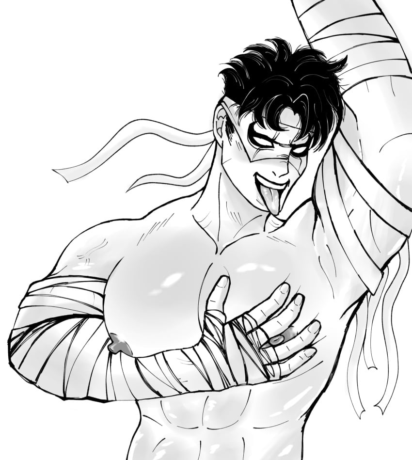 armpits chinese gay iron_fist lin_lie man_boobs man_tits marvel marvel_comics marvel_rivals mask naked_male nipples shaded squeezing_breast teenager tongue_out
