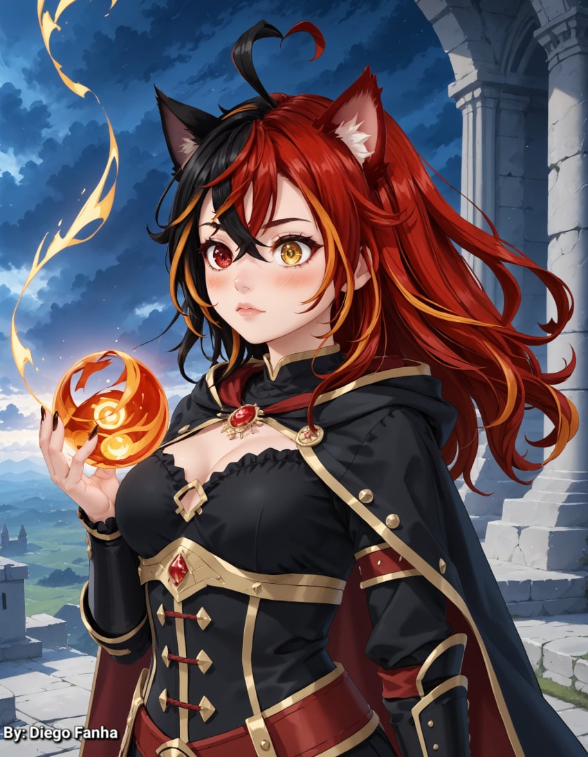 3d 3d_(artwork) big_breasts black_hair cat_ears cat_girl diego_fanha female heterochromia mage magic_user magical_girl magician multicolored_hair multicolored_tail pamonha_chan pamonhafkz red_hair sexy sexy_body sexy_pose shorts skinny smiling succubus succubus_tattoo thick_thighs topwear twitch virtual_youtuber vtuber vtuber_br vtuberfanart yellow_hair youtube