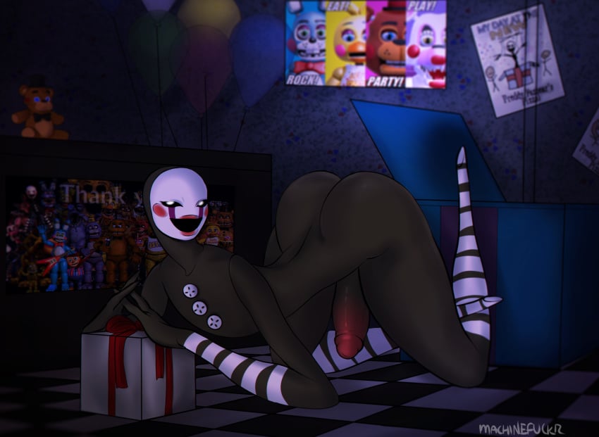 animatronic ass big_butt big_penis five_nights_at_freddy's five_nights_at_freddy's_2 gift girly interstellarmachine kneeling machine male marionette_(fnaf) nude penis puppet_(fnaf) thick_penis thick_thighs video_games