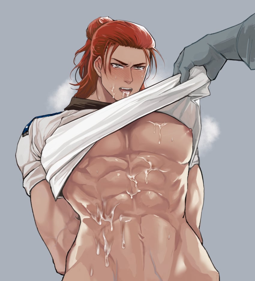 2boys bandai_namco buff_male cum_in_mouth cum_on_body gay half_naked hwoarang korean korean_male male namco nipples pixiv pulling_on_clothes redhead taekwondo tekken tekken_8 tied_up unknown_artist yaoi