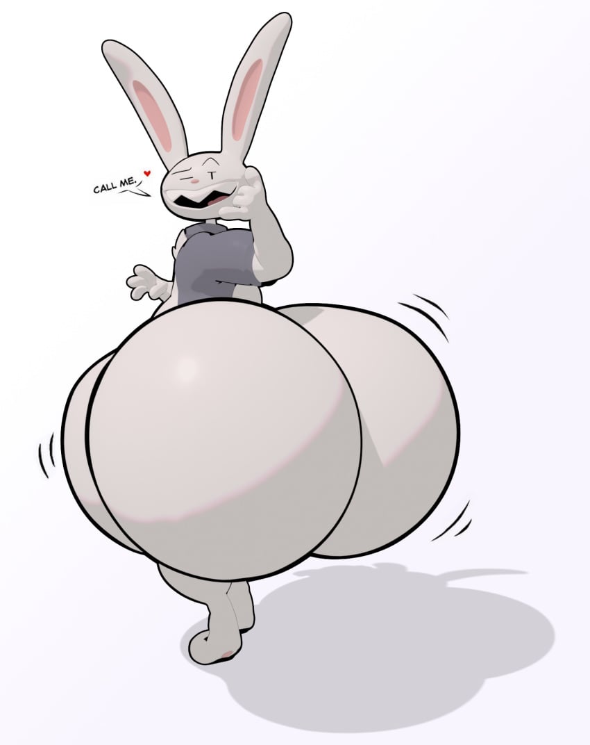 2023 3d_(artwork) 4_fingers anthro ass big_butt blue_clothing blue_shirt blue_topwear bottomless chest_tuft clothed clothing dialogue digital_media_(artwork) ears_up emanata english_description english_text eyebrows fingers fur heart_symbol hi_res huge_butt lagomorph leporid long_ears looking_back male mammal max_(sam_and_max) n1ndr0id one_eye_closed open_clothing open_mouth open_shirt open_topwear rabbit rabbit_ears raised_eyebrow sam_and_max sharp_teeth shirt shirt_only simple_background small_tail solo speech_bubble standing tail teeth text topwear topwear_only tuft white_background white_body white_fur wink