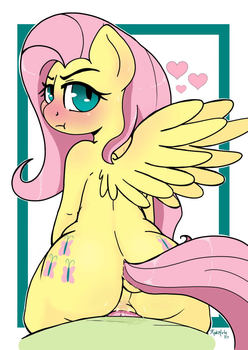 2017 anal anal_insertion anal_sex anthro ass blush cutie_mark dock duo equine feathered_wings feathers female fluttershy_(mlp) friendship_is_magic hair hi_res kyokimute long_hair looking_back male mammal my_little_pony pegasus penetration penis pink_hair rhk sex smooth_skin solo_focus spike_(mlp) straight wings