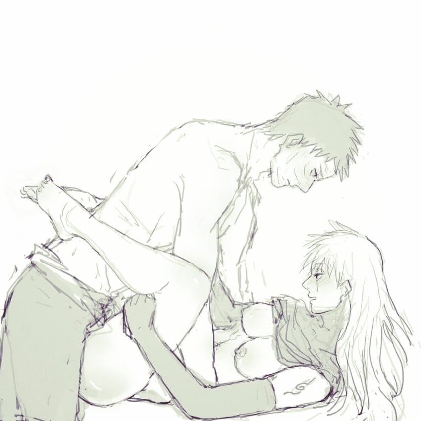 1boy 1girls big_breasts breasts feet female genderswap_(mtf) hatake_kakashi long_hair male missionary monochrome naruto naruto_shippuden nipples rule_63 scar scar_across_eye sex short_hair spiked_hair tattoo thighs uchiha_obito vaginal_penetration zedddddd