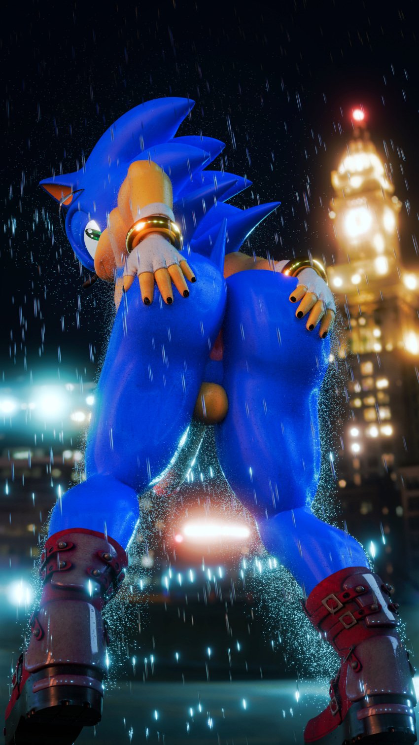1boy 3d 9:16 absurd_res accessory anal anus ass balls blender_(artwork) blue_body city cityscape clothing digital_media_(artwork) eulipotyphlan eyewear footwear genitals gloves green_eyes hand_on_butt handwear hedgehog hi_res looking_at_viewer male male_focus male_only mammal mostly_nude pines presenting presenting_anus presenting_hindquarters raining sega shoes solo sonic_(series) sonic_the_hedgehog sonic_the_hedgehog_(series) sstfff3 sunglasses tail thick_thighs
