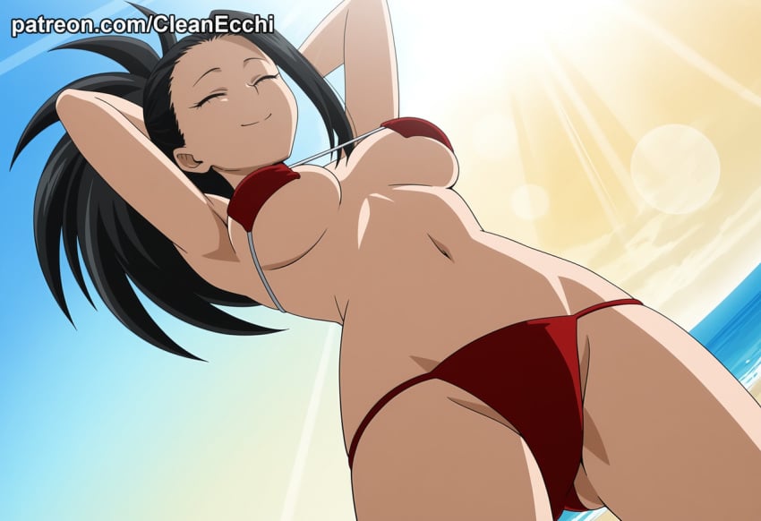 ai_generated bikini boku_no_hero_academia crotch_focus dutch_angle female my_hero_academia solo tagme_(artist) underboob yaoyorozu_momo