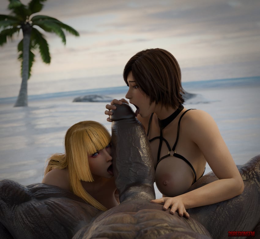 1boy 26regionsfm 2girls 3d akuma asian asian_female beach bigger_male blender blonde_female blonde_hair breasts brown_hair capcom dark-skinned_male emilie_de_rochefort european_female hi_res huge_cock kazama_asuka licking_penis light-skinned_female lingerie lingerie_only long_hair muscular_male nude nude_female nude_male oral oral_sex outdoor_sex outdoors seaside sex short_hair street_fighter street_fighter_6 street_fighter_x_tekken summer tekken tekken_8 thick_penis threesome