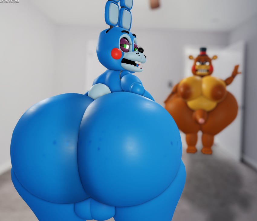 2boys 3d 3d_(artwork) animatronic anthro ass ass_focus balls big_ass big_moobs big_penis five_nights_at_freddy's five_nights_at_freddy's_2 furry huge_ass looking_at_viewer male/male moobs muitetul penis robot scottgames toy_bonnie_(fnaf) toy_freddy_(fnaf) video_game_character