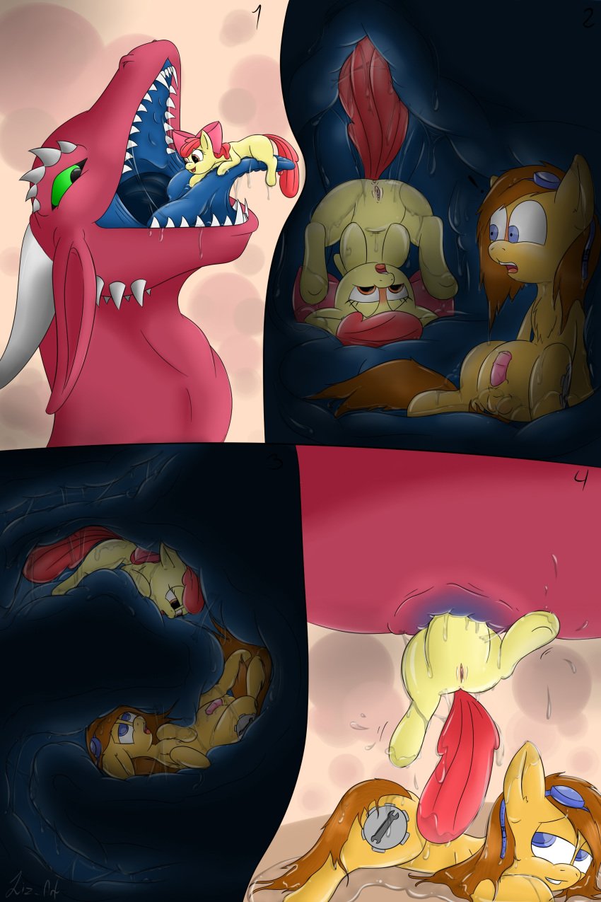 apple_bloom_(mlp) dragon drooling feral friendship_is_magic full_tour liz_art my_little_pony penis pussy saliva stomach video_games vore young