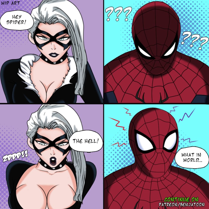 benjatoon big_boobs big_breasts black_cat_(marvel) boobs_bigger_than_head boobs_focus boobs_out breast_growth breasts breasts_apart breasts_bigger_than_head breasts_out comic comic_page comic_panel comic_strip felicia_hardy marvel patreon patreon_artist patreon_exclusive patreon_link patreon_logo patreon_reward patreon_url patreon_username patreon_watermark peter_parker spider-man spider-man:_across_the_spider-verse spider-man:_into_the_spider-verse spider-man_(series) undressed undressing undressing_self unzipped unzipped_bodysuit unzipping work_in_progress