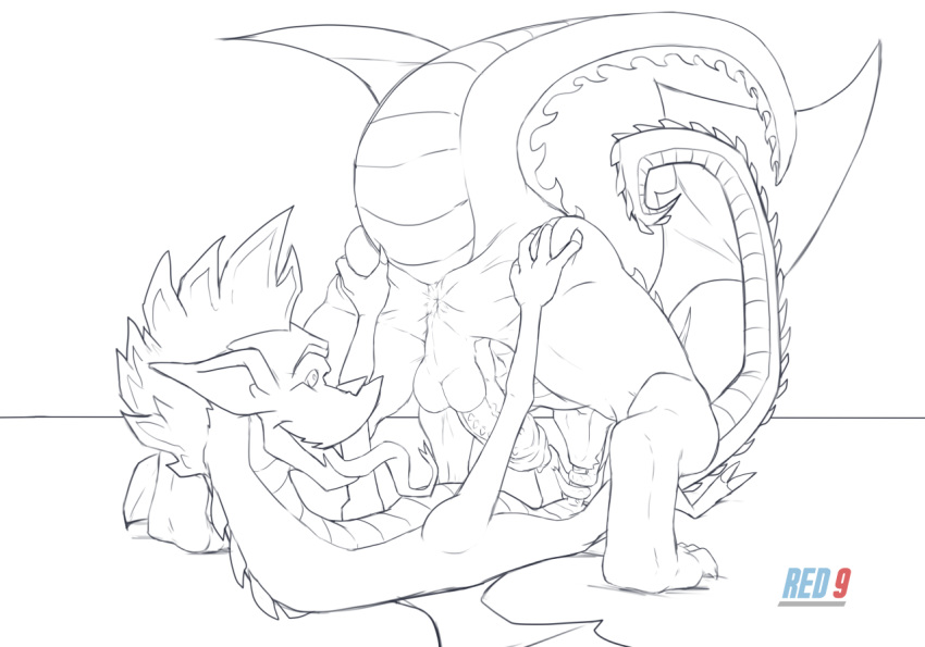 2boys 69_position american_dragon:_jake_long anthro anus ass balls bent_over bumped_penis coiled_tongue digitigrade disney dragon duo eastern_dragon fellatio forked_tongue gay glans humanoid_penis jake_long line_art long_tail long_tongue lying male male_only membranous_wings nude on_back oral penis perineum prehensile_tongue raised_tail red-9 scalie selfcest sex signature spread_ass spreading square_crossover straddling tongue wings yaoi