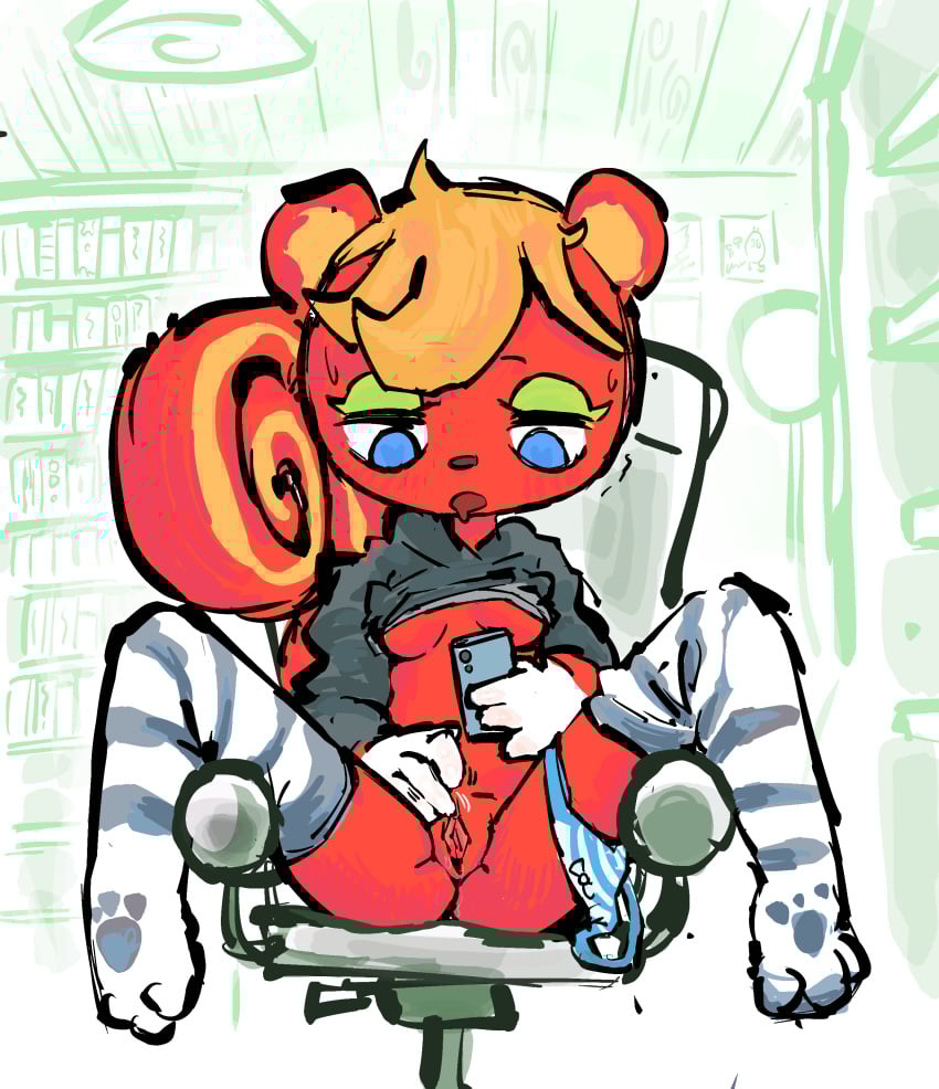 animal_crossing animal_ears animal_humanoid animal_tail anthro anthro_female anthro_only blonde_hair blue_eyes blue_panties blush blush_lines breasts breasts_out caroline_(animal_crossing) clit clitoral_stimulation clitoris covered_nipples dark_clothing drool drooling eyelashes eyeliner eyeshadow female female_anthro female_focus female_only fingers_on_pussy furry furry_ears furry_female furry_only furry_tail heart-shaped_pupils hoodie humanoid humanoid_genitalia legs legs_apart legs_open legs_spread looking_down masturbating masturbation movement_lines nintendo nipples_covered no_nipples no_underwear panties_around_leg panties_around_one_leg panties_aside partially_clothed partially_clothed_female partially_colored partially_nude partially_undressed phone phone_in_hand pleasurecheri pussy pussy_juice pussy_juice_drip pussy_lips red_fur red_pussy shaking sitting sitting_on_chair skinny_legs spreading spreading_legs squirrel squirrel_ears squirrel_girl squirrel_humanoid squirrel_tail stimulation striped striped_clothing striped_legwear striped_panties thigh_highs thigh_socks thighhighs thighs underboob underwear underwear_aside vagina vaginal_fluids vaginal_juices vaginal_masturbation watching_porn