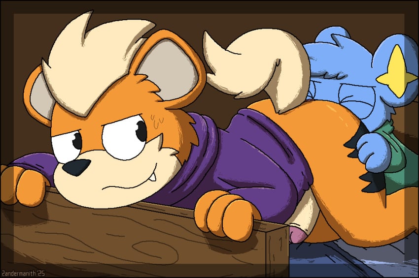 2025 2d_animation anal animated anthro artist_name ass bed bedding black_body black_fur blinking blue_bedding blue_body blue_fur blue_hair bottomless bottomless_anthro bottomless_male breath closed_eyes clothed clothing dated digital_media_(artwork) duo ellipsis erection fur furniture generation_1_pokemon generation_4_pokemon genitals growlithe hair half-closed_eyes hand_on_leg hand_on_thigh hi_res looking_at_another looking_back looking_back_at_another male male_focus male_rimming_male narrowed_eyes nintendo oral orange_body orange_fur penis pixel_(artwork) pixel_animation pokemon pokemon_(species) raised_tail rimming sex shinx smile snaggle_tooth tail tan_body tan_fur tan_hair text tilde_after_text zandermanith