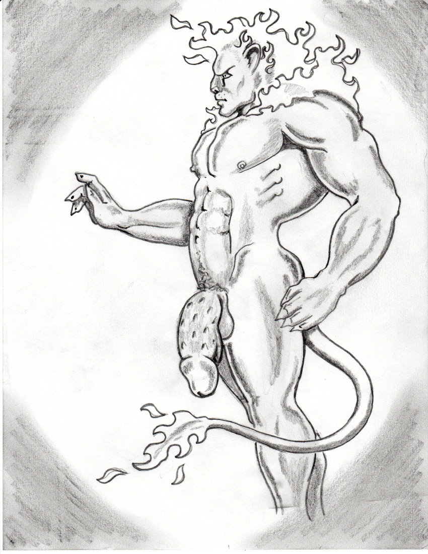 feline fire fmonkey leo lion male male_only mammal muscular penis sketch solo thick_penis zodiac