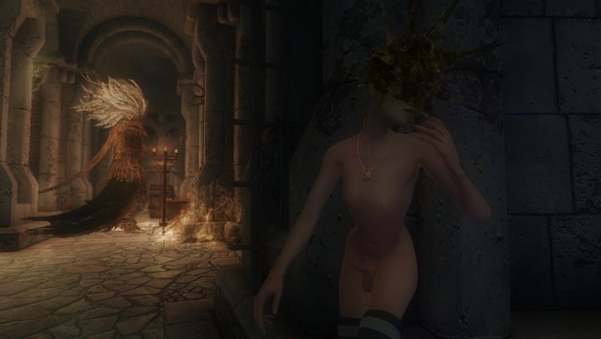 3d bethesda_softworks dark_souls dark_souls_3 dark_sun_gwyndolin erection fromsoftware incest nameless_king necklace nipples nude penis skyrim testicles the_elder_scrolls trap