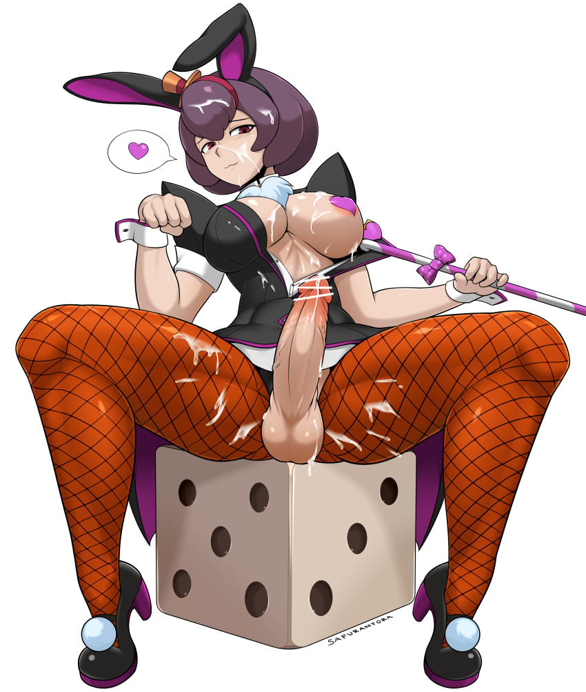 1futa absurdres ace_attorney animal_ears areola balls big_breasts bob_cut bonny_de_famme breasts bunny_ears bunnygirl bunnysuit busty censored cleavage cum cum_on_body cum_on_breasts cum_on_hair cum_on_upper_body erection fishnet_pantyhose futa_only futanari gyakuten_saiban high_heels highres intersex large_breasts looking_at_viewer pantyhose pasties penis purple_hair safurantora solo spread_legs testicles transparent_background voluptuous wrist_cuffs