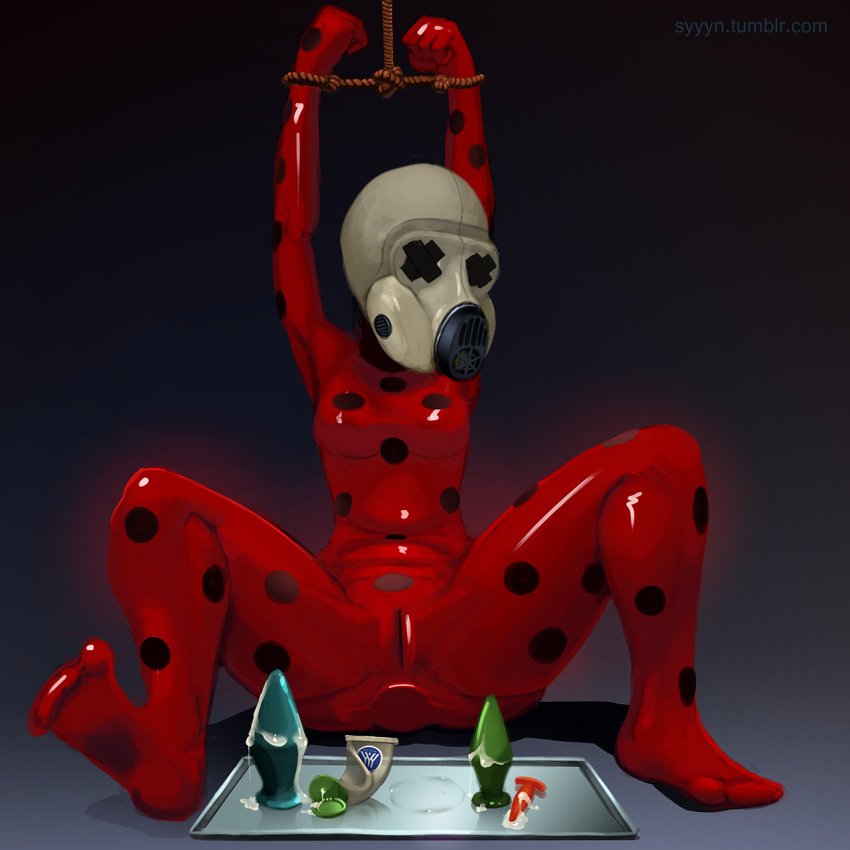 anal bondage buttplug dildo female gag gas_mask ladybug_(character) marinette_cheng marinette_dupain-cheng mask miraculous_ladybug sex_toy sitting solo straight_hair syyyn_(frostydude)