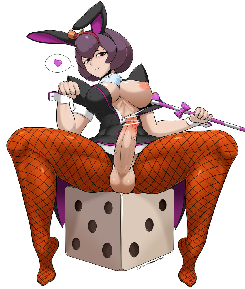 1futa absurdres ace_attorney animal_ears areola balls big_breasts bonny_de_famme breasts bunny_ears bunnygirl bunnysuit busty censored cleavage cum cum_on_body cum_on_breasts cum_on_hair cum_on_upper_body erection fishnet_stockings futa_only futanari gyakuten_saiban hat highres intersex large_breasts looking_at_viewer mini_top_hat pantyhose penis purple_hair safurantora solo spread_legs testicles transparent_background voluptuous wrist_cuffs