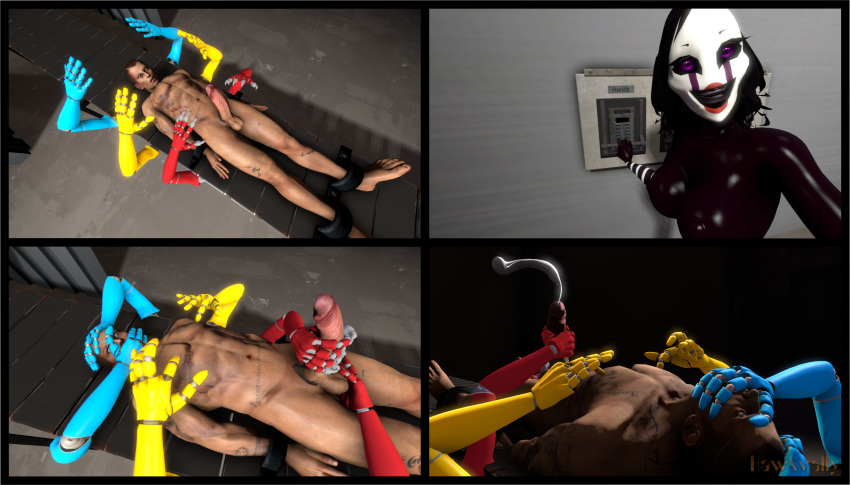 3d barefoot bondage bound conveyor_belt covering_mouth cum domination ejaculation erection feet female femdom five_nights_at_freddy's forced forced_orgasm foxy foxy_(fnaf) gagged hand_over_mouth handgag handjob hawkvally male malesub marionette_(fnaf) nipple_play nipples panels paws penis puppet_(fnaf) restrained robot sex toes toy_bonnie_(fnaf) toy_chica_(fnaf) video_games