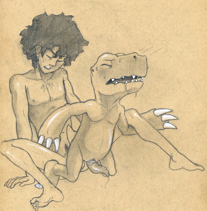 2boys agumon anal animal_genitalia anthro big_dom_small_sub blush closed_eyes digimon digimon_(species) digiphilia dinosaur drooling duo erection gay genital_slit handpaw human interspecies kneeling male male_only mammal nude open_mouth paws precum precum_string saliva scalie semi-anthro size_difference slit spread_legs spreading straining sweat tush yaoi