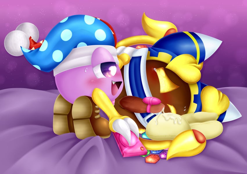 2boys blush cum dick kirby_(series) magolor marx_(kirby) vibrator_on_penis