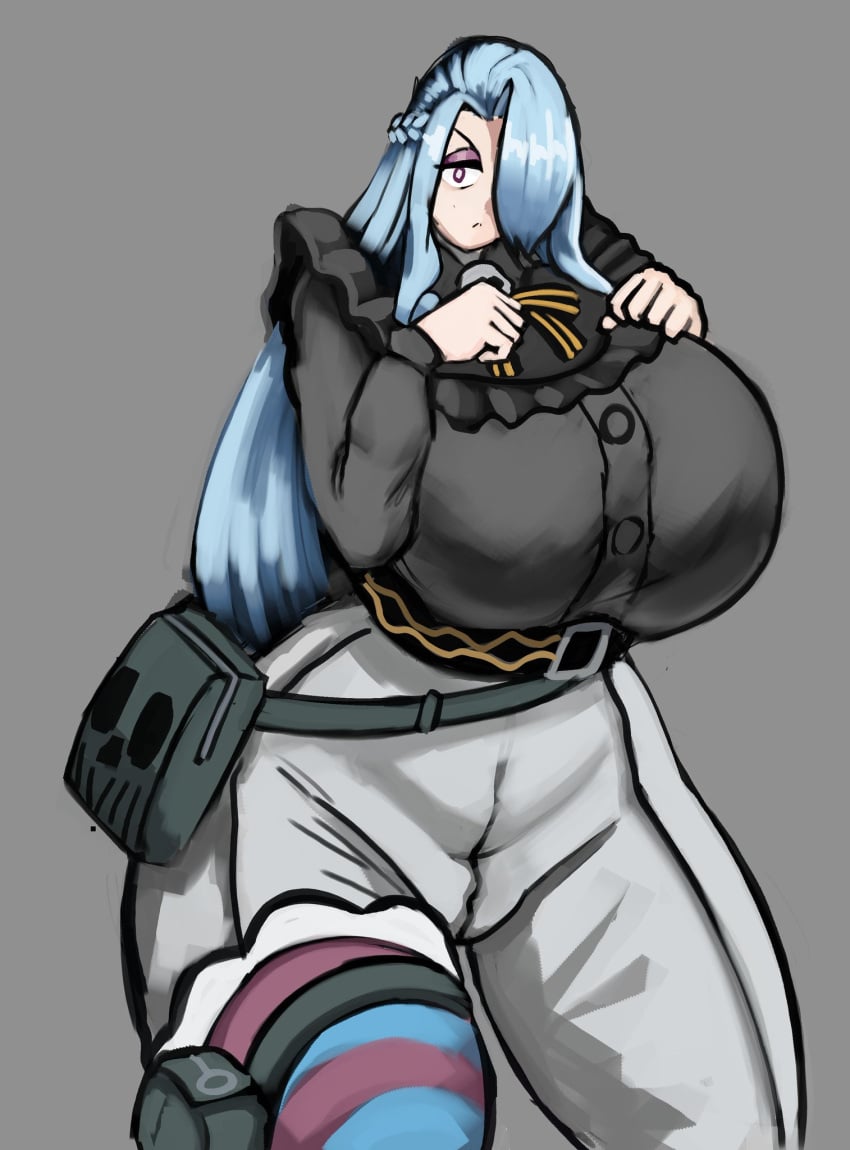 bag beyblade beyblade_x big_ass big_breasts blue_hair fully_clothed ghost_girl? goated_artist goth_girl kuwabara_reiyu purple_eyes reiyu_kuwabara thick_thighs tinboryte wide_hips