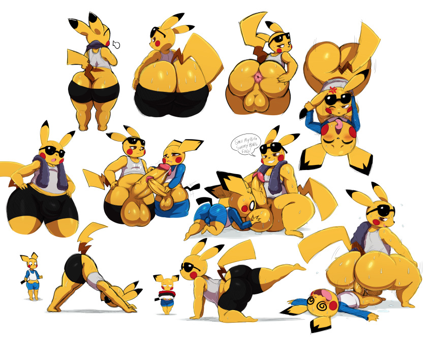 2017 2boys anal anal_sex anthro anus ass ass_cleavage big_booty_pikachu bulge butt_crack erection eyewear fuckgirl furry gay interspecies male male_only musk nintendo oral original_character penetration penis penis_size_difference pichu pikachu pokemon pokemon_gsc sex simple_background sniffing spread_ass spreading sssonic2 starykrow sunglasses sweat teapot_(body_type) testicles text thick_thighs veins veiny_penis white_background wide_hips