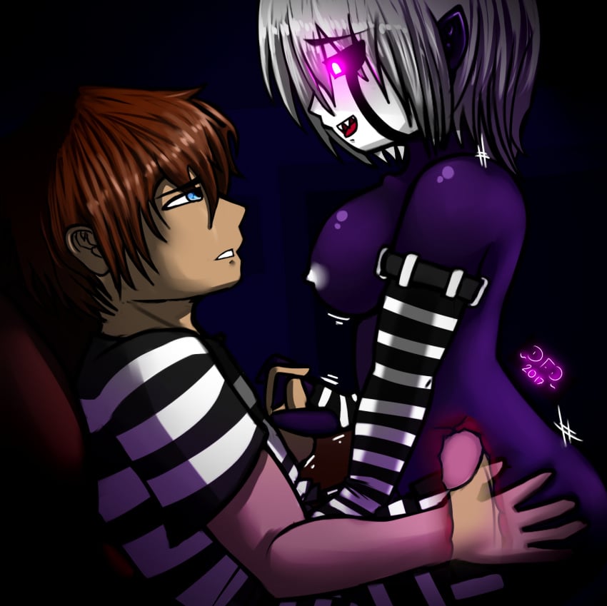 2017 animatronic black_skin blue_eyes bouncing_breasts breasts brown_hair clothed clothing crying_child_(fnaf) datfurrydude duo five_nights_at_freddy's five_nights_at_freddy's_4 glowing glowing_eyes hair hand_holding hand_on_thigh human human_on_humanoid humanoid internal legwear machine mammal marionette_(fnaf) mask nightmarionne nude on_couch on_top open_mouth pink_eyes puppet_(fnaf) purple_skin robot sex sharp_teeth shirt stockings striped striped_clothing striped_legwear striped_stockings stripes teeth video_games white_hair white_skin x-ray