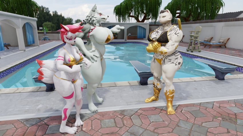 big_breasts bikini breasts cleavage female fletcher_kane furry huge_breasts kimiko_(fortnite) male meowdas notsafeforgek rule_63 tagme thick_thighs wide_hips