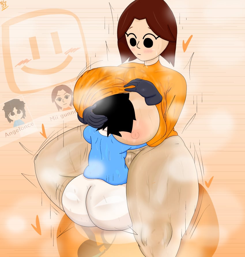 angelonce big_ass big_breasts big_breasts big_butt blush bubble_ass bubble_butt face_between_breasts face_in_breasts frutiger_aero hug huge_ass mii mii_gunner mii_gunner_(smash_4) nintendo nintendo_3ds nsfwed22 oc original_character sex size_difference steam steaming_body super_smash_bros. super_smash_bros._for_nintendo_3ds_and_wii_u sweat sweatdrop sweaty sweaty_body sweaty_butt
