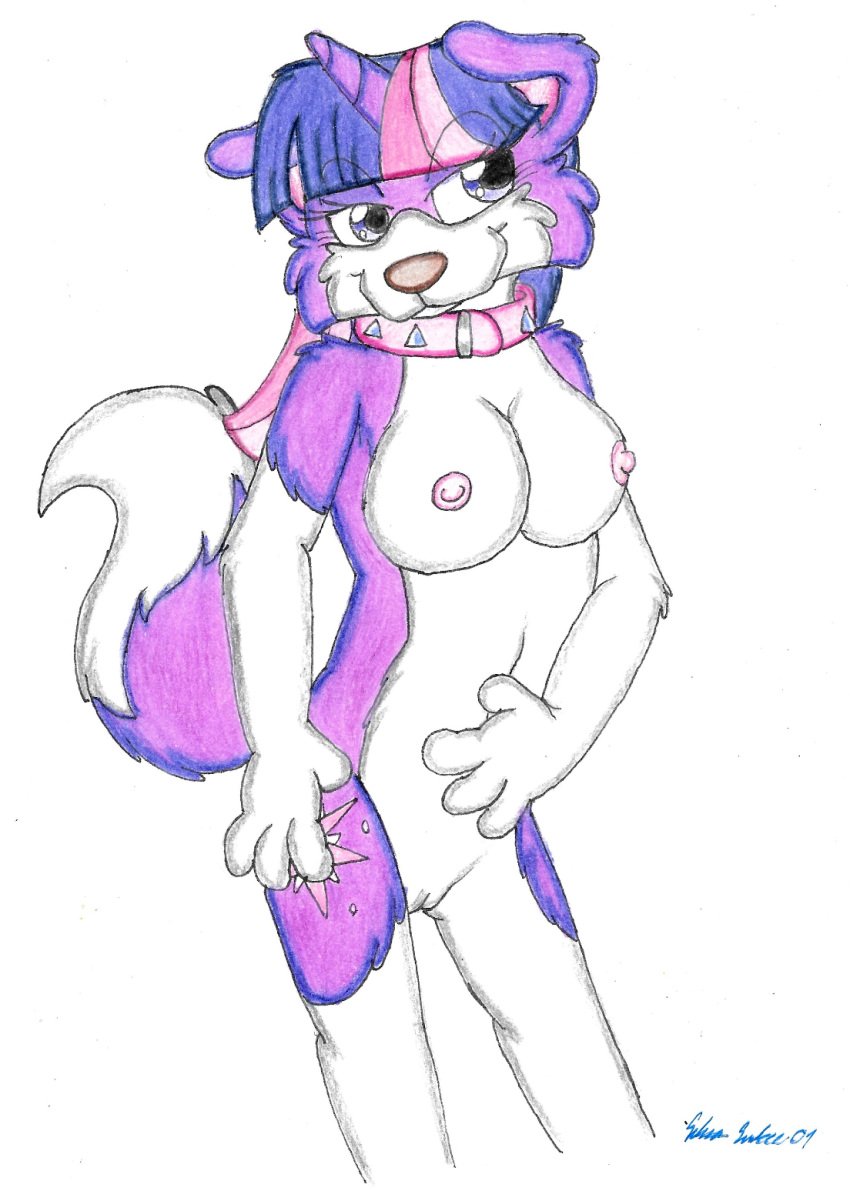 anthro breasts collar cutie_mark equine exposure female friendship_is_magic fur hair horn invalid_tag mammal multicolored_hair my_little_pony nude nudist purple_eyes purple_fur pussy silversimba01 solo traditional_media_(artwork) twilight_sparkle_(mlp) unicorn