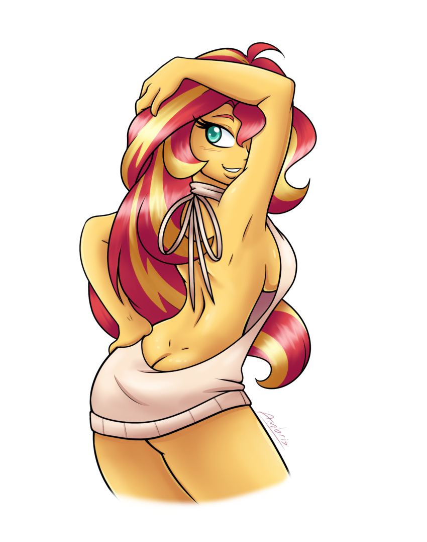 back_view equestria_girls female friendship_is_magic meme my_little_pony sideboob solo sunset_shimmer supesnsfw sweater_dress virgin_killer_sweater