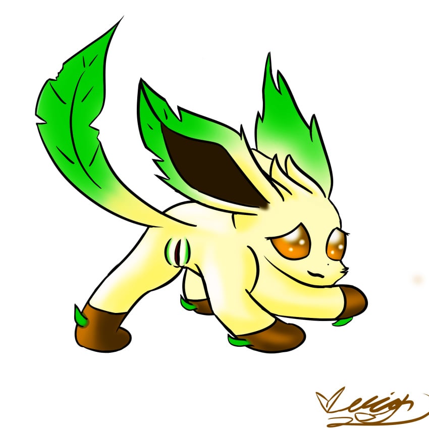 ass axial canine eeveelution female furry leafeon nintendo paws plant pokemon pokemon_dppt pussy solo text uncensored vecion video_games