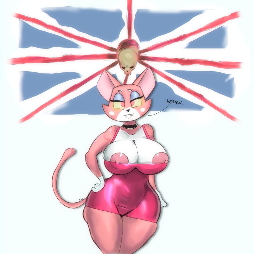 absurd_res aliv141 anthro areola areola_slip areolae big_breasts bone breasts britain clothed clothing curvy_figure domestic_cat felid feline felis female great_britain hi_res hourglass_figure mammal shima_luan shima_prime skull skull_head smile solo super_planet_dolan tagme union_jack