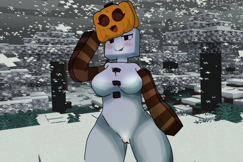 female minecraft minecraft_mob nude nude_female snow snow_golem